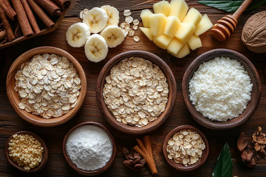 Ingredients for Bali-Inspired Apple and Oat Pancakes (Serves 4 Kids)