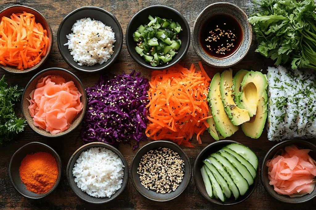 Ingredients for Bali-Inspired Rainbow Sushi (Serves 4 Kids)