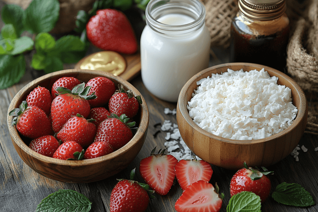 Ingredients for Bali-Inspired Strawberry Milk (Serves 4 Kids)