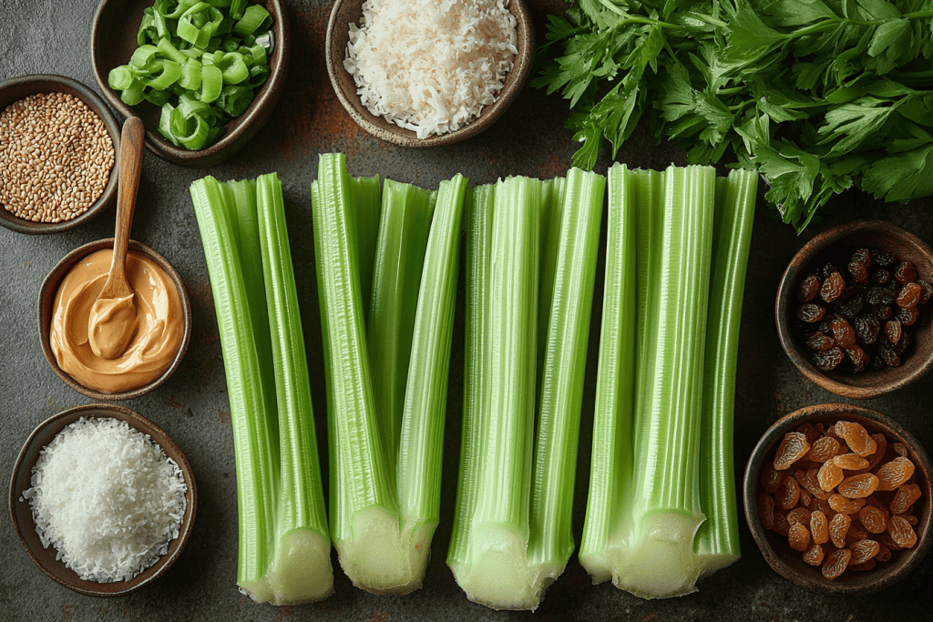 Ingredients for Bali-Inspired Celery Snacks (Serves 4 Kids)