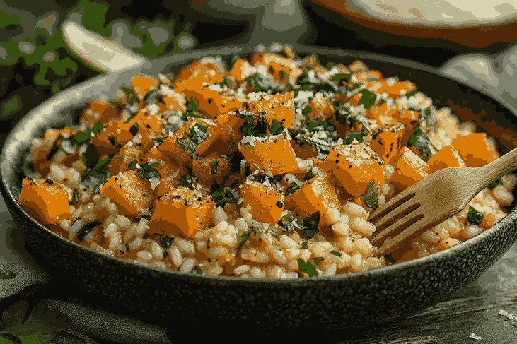Berikan sentuhan akhir pada risotto