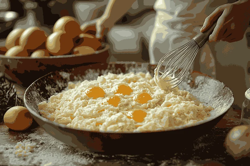 Смешивание влажных ингредиентов для шоколадно-яблочного торта