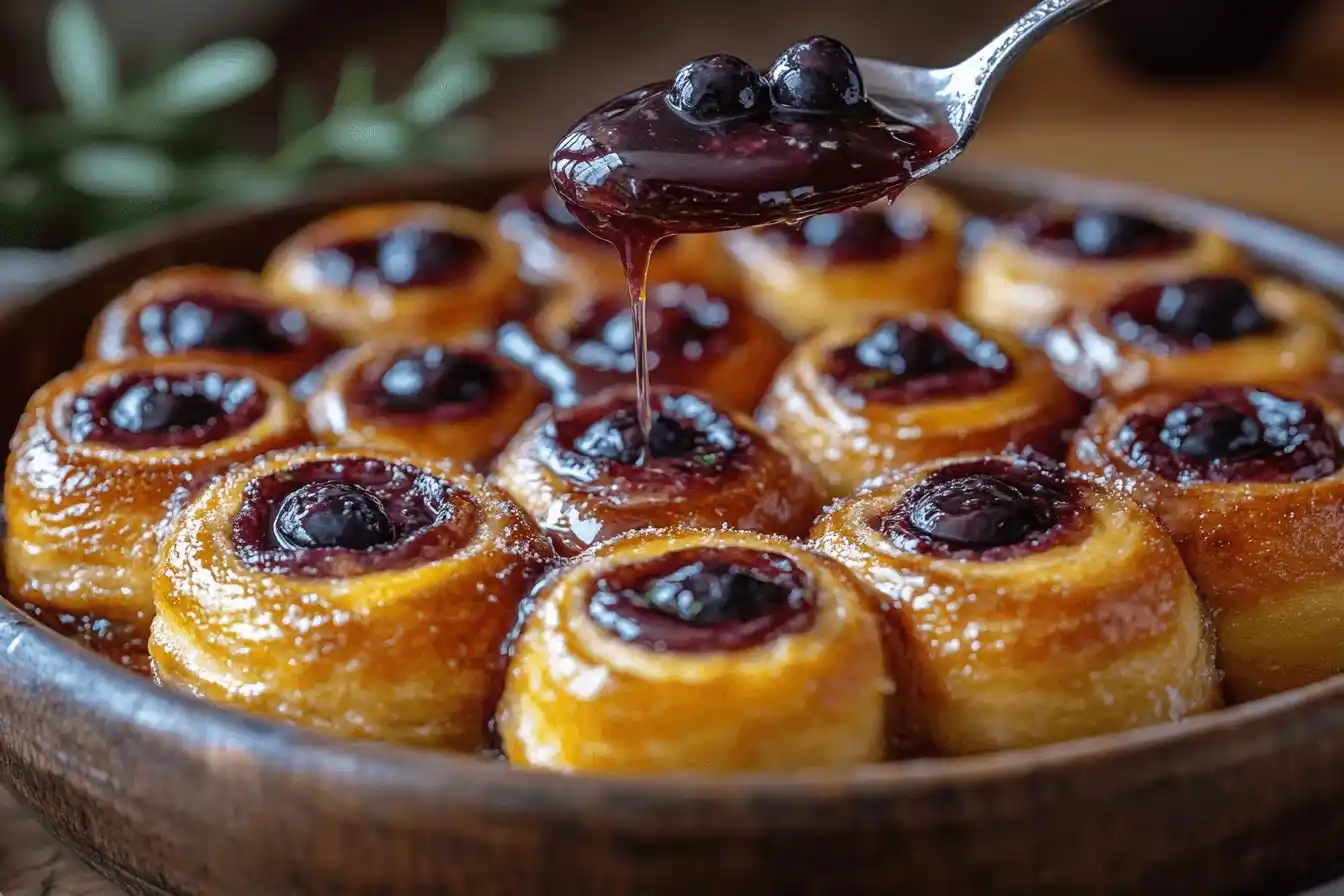 Menambahkan glaze pada Gulungan Blueberry