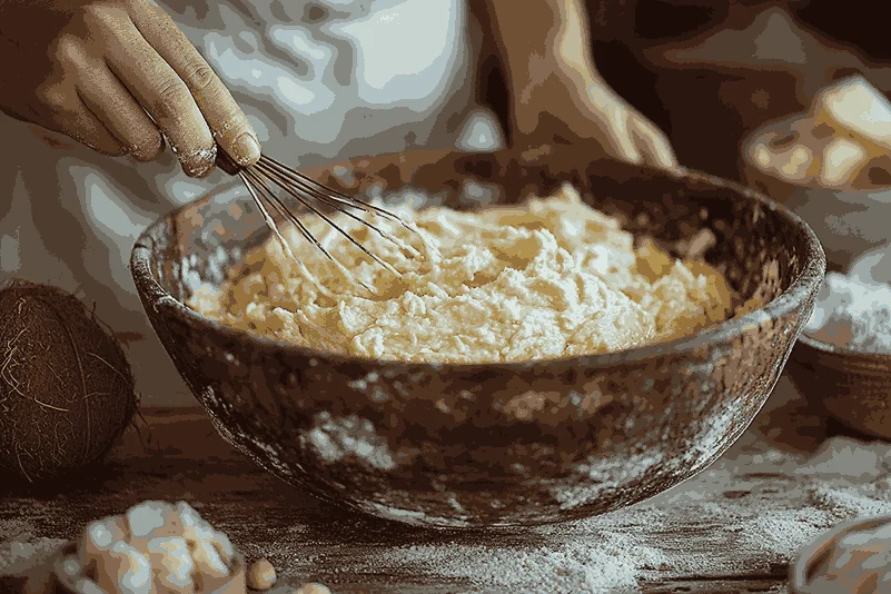 Смешивание влажных ингредиентов для печенья из нута