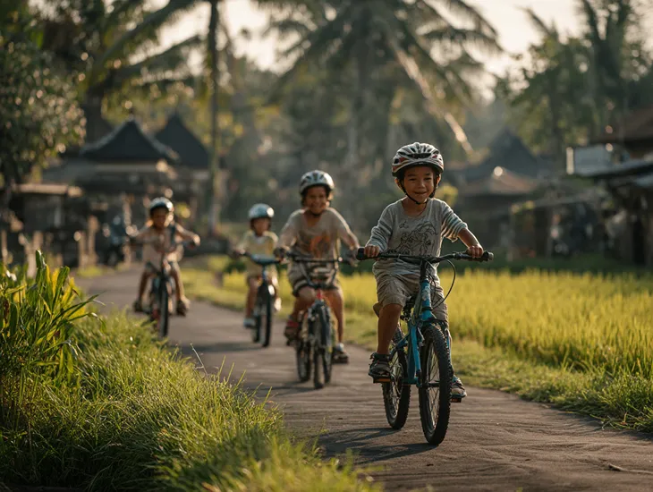 Bali bike tours for kids 2026 – guided countryside rides, child seats and slow village backroads
