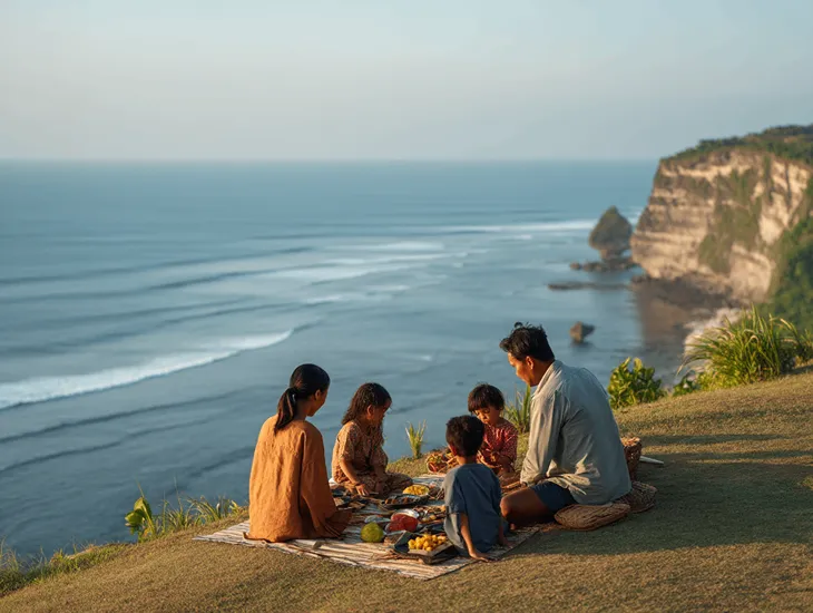 family ocean views in Bali 2026 – Safe grassy areas and comfortable seating arrangements for picnics