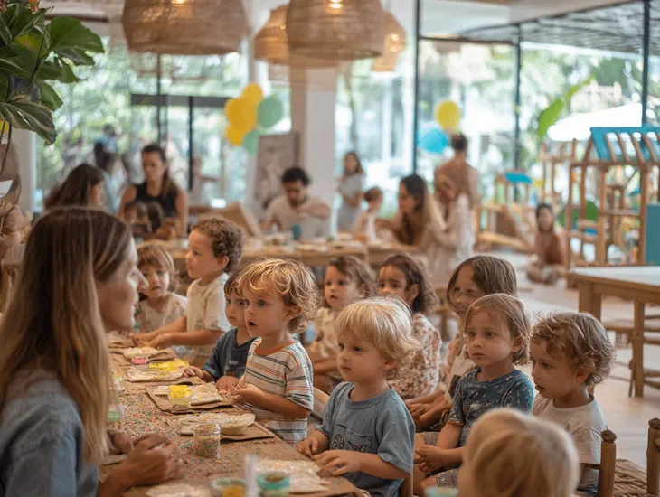 family hotels in Kuta, Bali 2026 – A child participating in a creative zero-waste workshop at a design-driven luxury hotel in Indonesia.