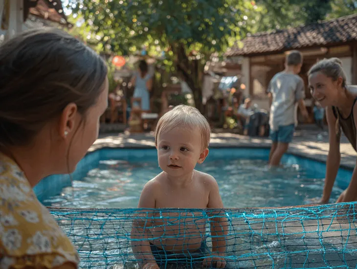 Kids Love Villas in Bali 2026 – Removable safety pool fences installed in residential gardens.