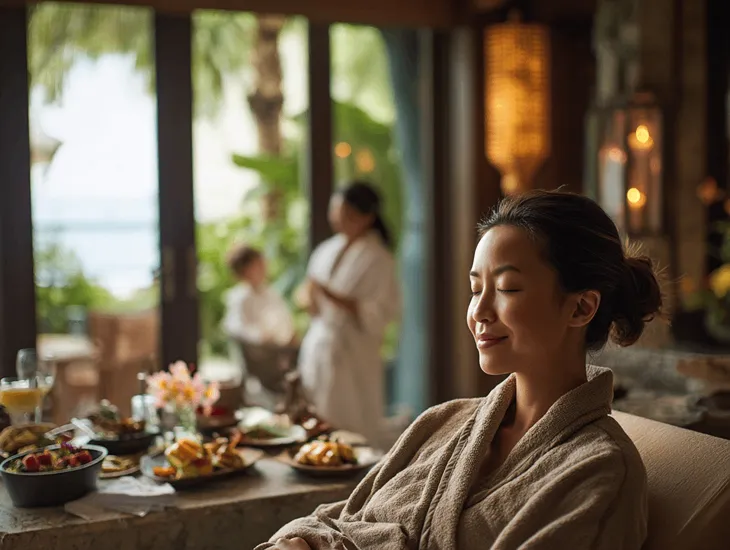 Mother’s Day brunch in Bali 2026 – Mothers enjoying an oceanfront afternoon tea with handcrafted pastries in Nusa Dua