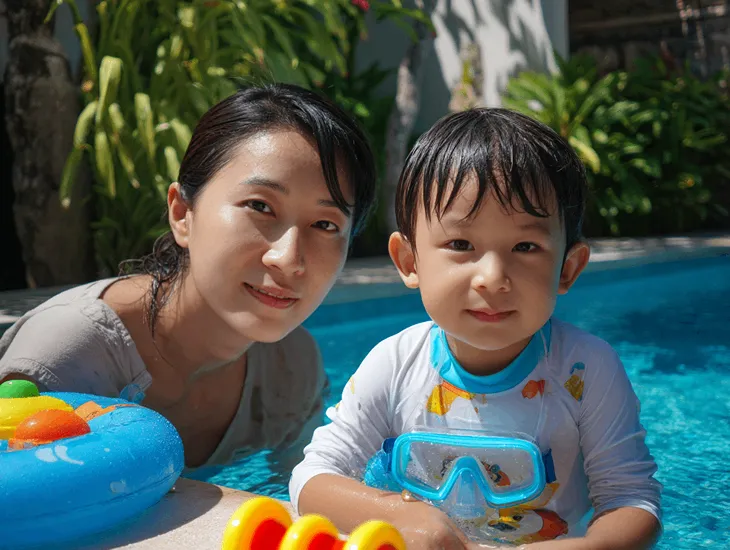 Nanny Activities in Bali 2026 – Pool safety games, snorkeling supervision, and swimming lessons for children in Indonesia