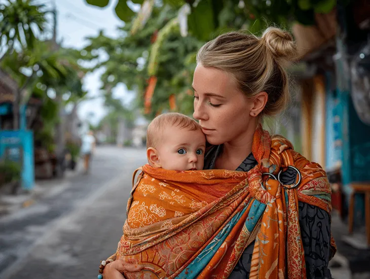 Ring Sling Baby Carrier 2026 – Linen fabric breathability, newborn nursing privacy, and easy adjustability for parents in Bali