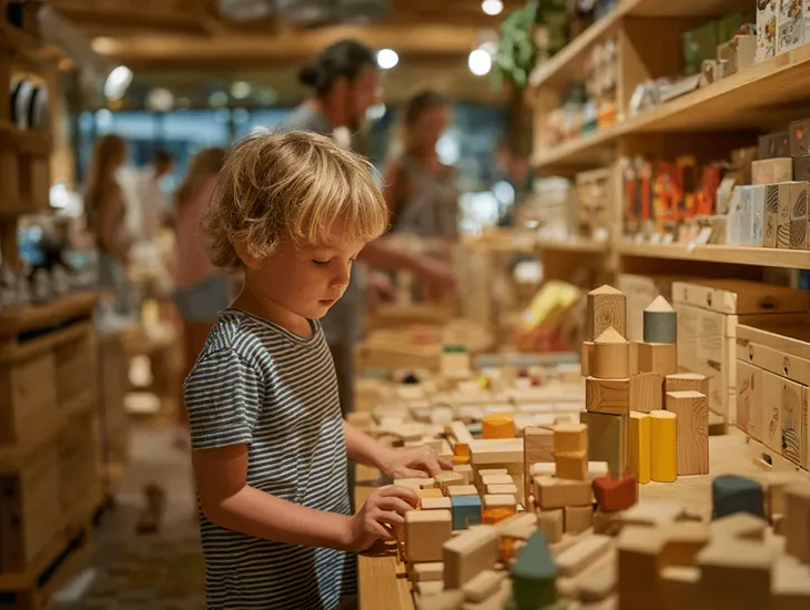Toy Shops in Bali 2026 – Wooden blocks and developmental puzzles displayed in an eco-friendly store