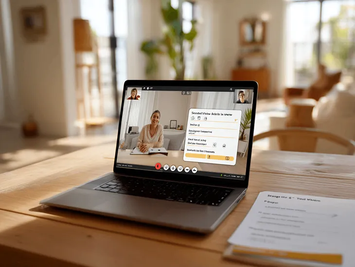 Interview a babysitter in Bali 2026 – A mother holding a notepad with a list of standardized interview questions during a Zoom call.