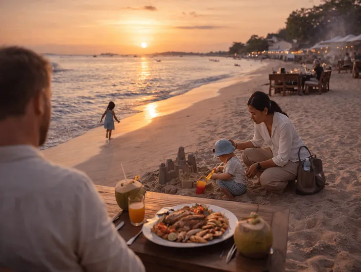 Top Staycation Areas in Bali 2026 – Jimbaran calm bay beaches, sunset seafood dinners, and easy airport access for families
