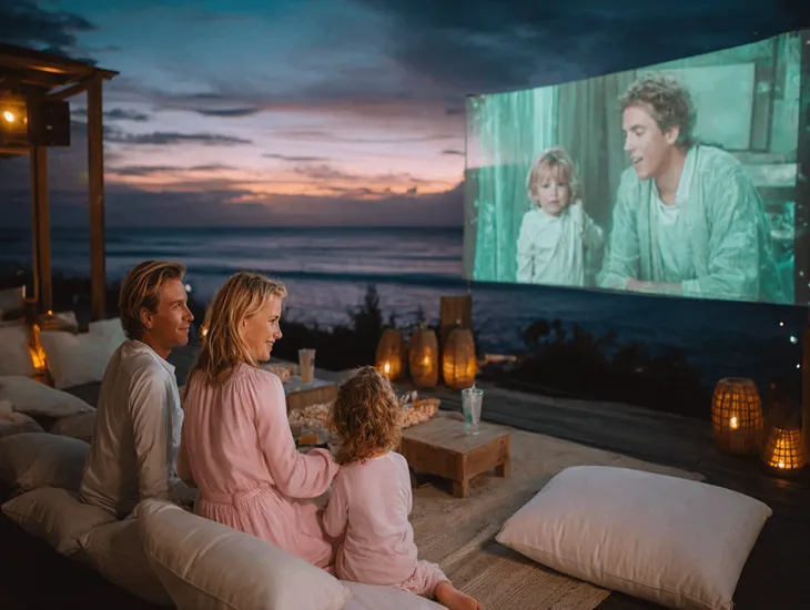Outdoor Cinemas in Bali 2026 – Night beach movie setup, fire-pit awareness, and nanny support for smooth family viewing