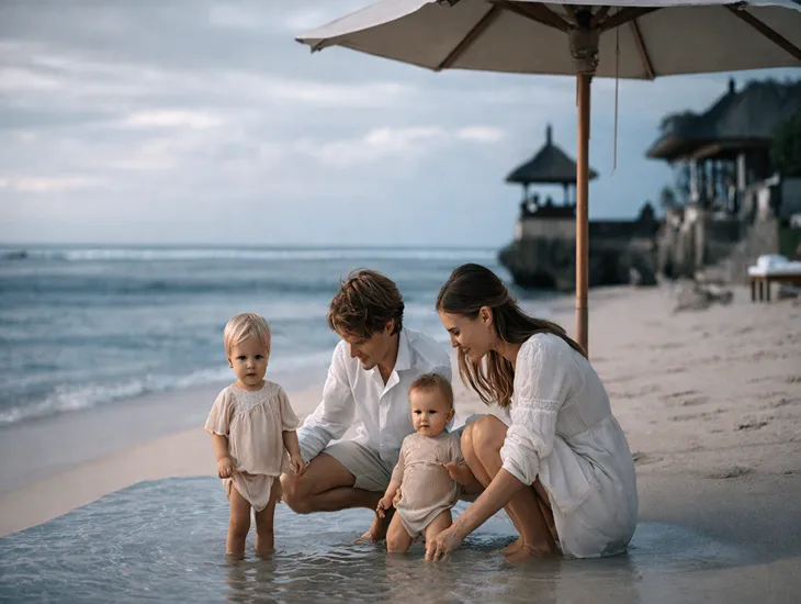 Pura Geger Beach 2026 – Calm protected bay and soft white sand for baby-friendly wading in Bali