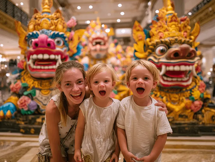 Interactive Museums in Indonesia 2026 – Children viewing giant colorful demon statues inside a cultural gallery