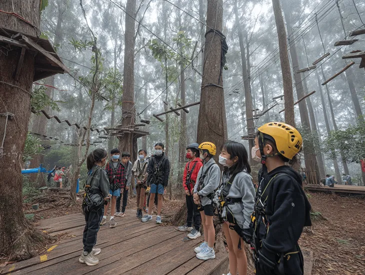 Bedugul Adventure Safety 2026 - A guide checking a safety harness on a child.