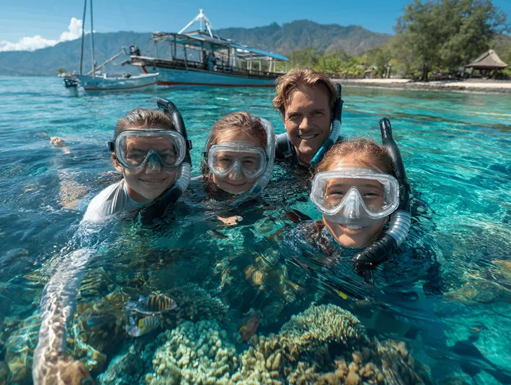 snorkeling for kids in Bali 2026 – Educational games, pool safety supervision, and creative play.