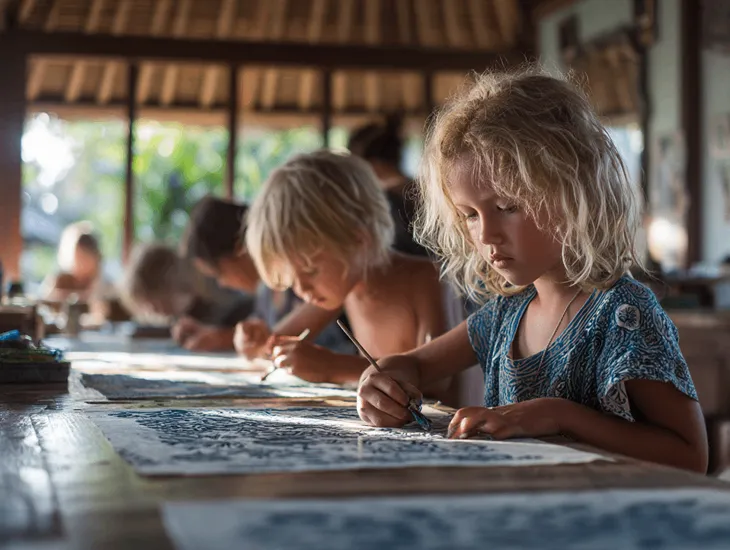 Indonesian Cultural Heritage 2026 – An instructor explaining traditional textile patterns to tourists.