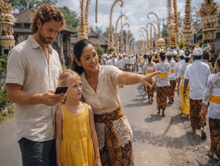 Galungan and Kuningan in Bali 2026 – Bamboo Penjors lining village streets during Hindu festivals.