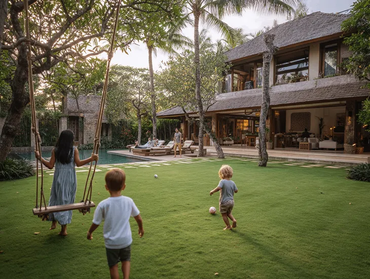 Villas In Ubud For Families 2026 – Large six-bedroom estate with private kids' playground and media room in Bali.