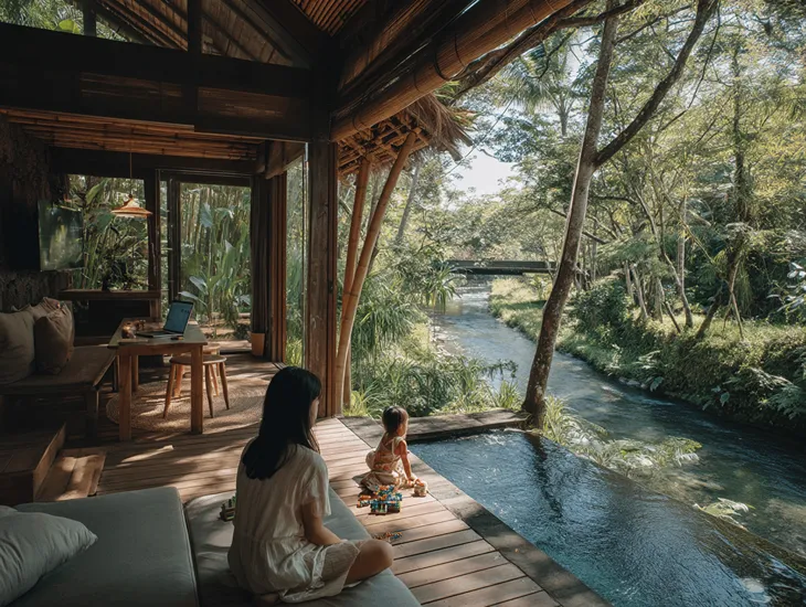 Villas in Ubud for Families 2026 – Riverside eco-design, private plunge pool, and flexible family sleeping space