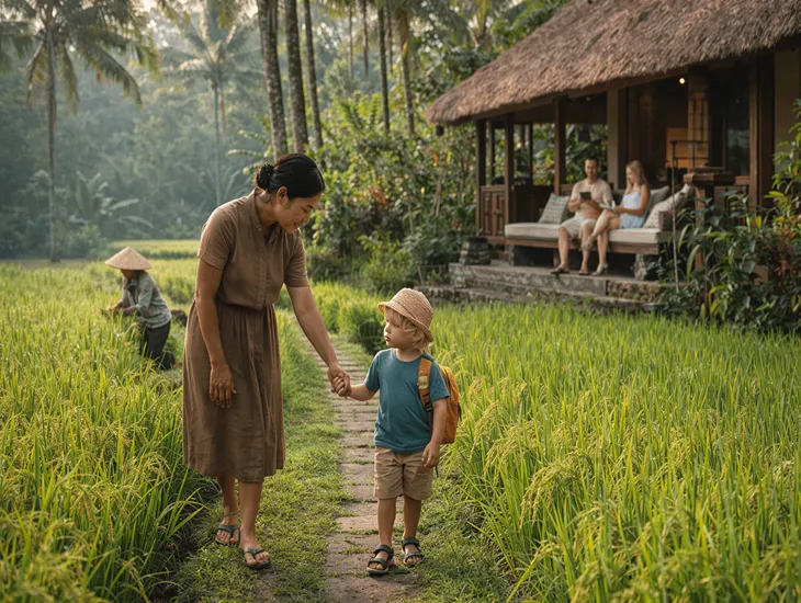 Villas in Ubud for Families 2026 – Rice field seclusion, open pavilions, and peaceful rural pool stays