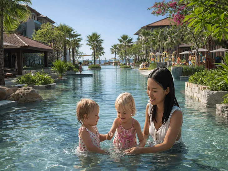 Budget hotels in Bali 2026 – Lagoon pool safety, kids’ club games, and babysitter beach support for families
