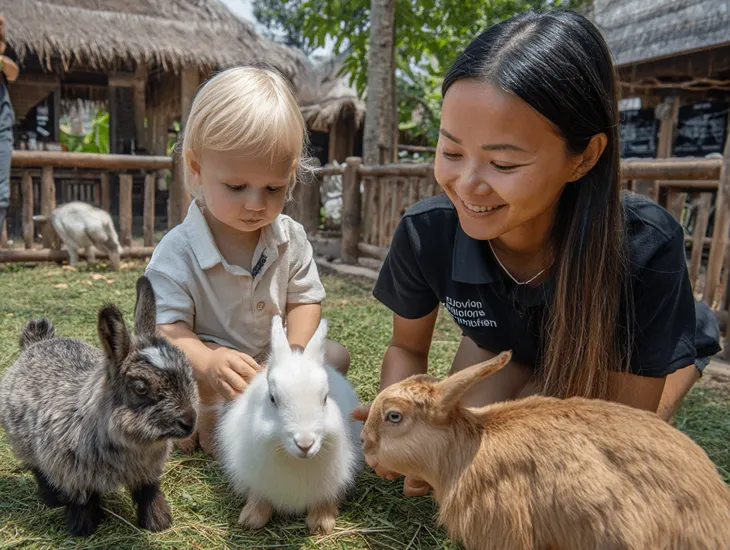 Bali Animal Contact 2026 – Supervised feeding zones, rabbit handling rules, and zookeeper guidance for families in Gianyar.