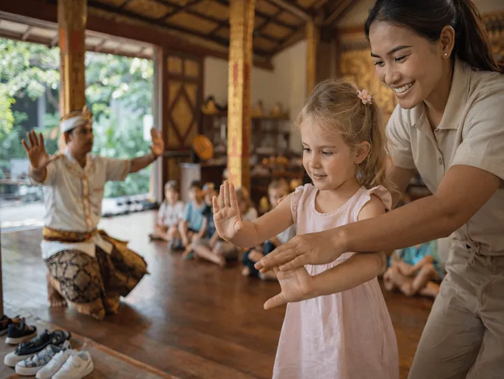 Indoor Kids Activities in Bali with family-friendly cultural workshops, Balinese dance, traditional crafts, and rainy day learning