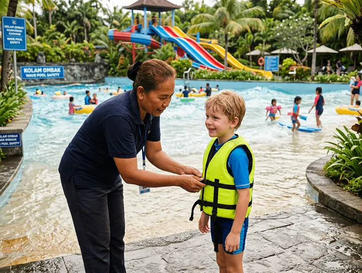 Best Water Parks in Bali at Keramas Park with water slides, wave pool, family swimming areas, and outdoor adventures