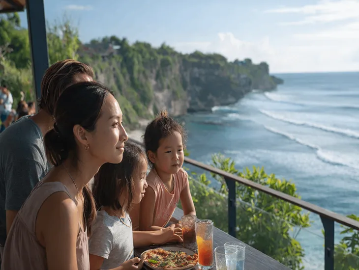 Maritime Travel Bali 2026 – Children walking across the iconic Yellow Bridge between islands during an organized excursion.*