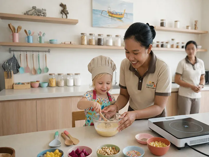 Children Cooking Workshops 2026 – Children using child-safe utensils and induction plates safely.