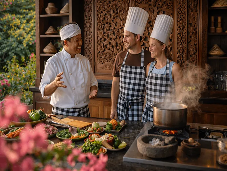 Cooking Classes in Bali – Luxury resort kitchen, family-friendly culinary learning, and babysitter support for children