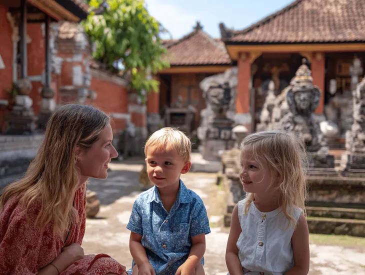 Tour Companies in Bali 2026 – Mother and toddler enjoying a peaceful temple visit safely today
