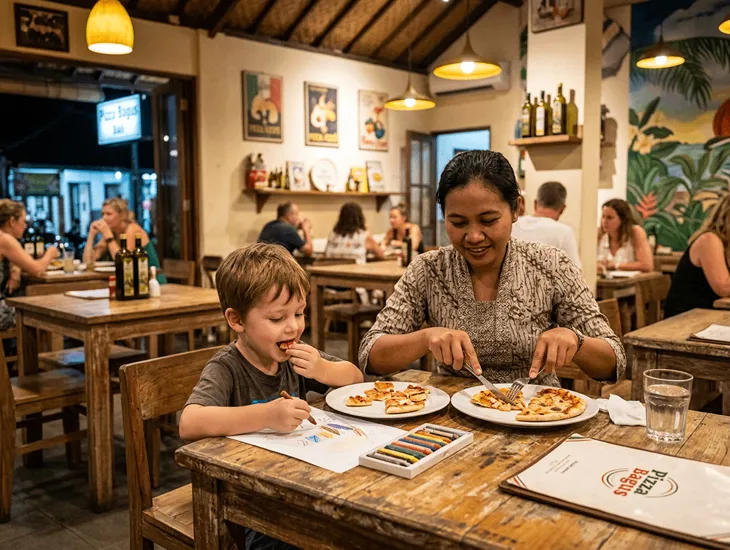 Best Restaurants in Ubud 2026 – Pizza Bagus family dining, kid-friendly table fun, and easy mealtime support for parents