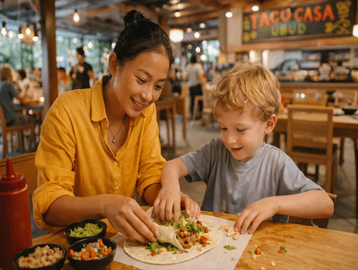 Best Restaurants in Ubud 2026 – Modern Balinese dining in central Ubud, stylish family atmosphere, and extra care around busy table layouts