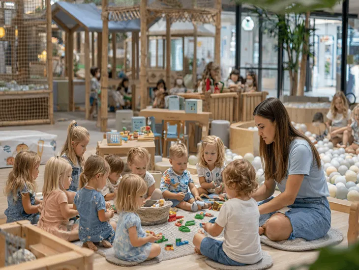 Playgrounds In Bali 2026 – Toddlers in sensory rooms and older kids in climbing gyms with a caregiver