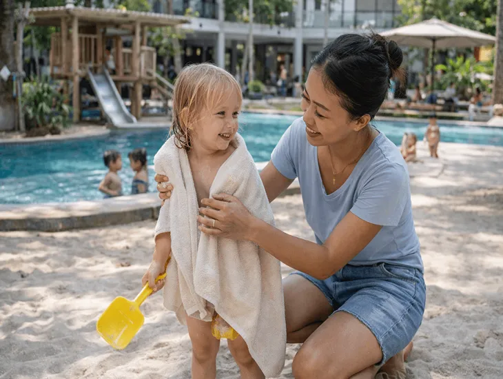 Playgrounds In Bali 2026 – Children at the skate park and sandy playground with a professional caregiver