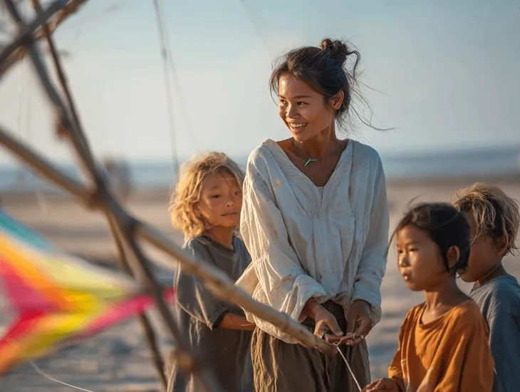 Cultural Activities for Families in Bali 2026 – Family kite-building workshop with bamboo frames, safe beach flying, and guided supervision
