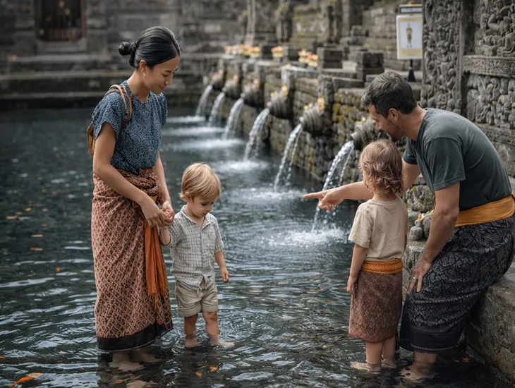 Family-Friendly Adventures in Bali 2026 – Tirta Empul holy springs, modest dress guidance, and child-safe temple paths