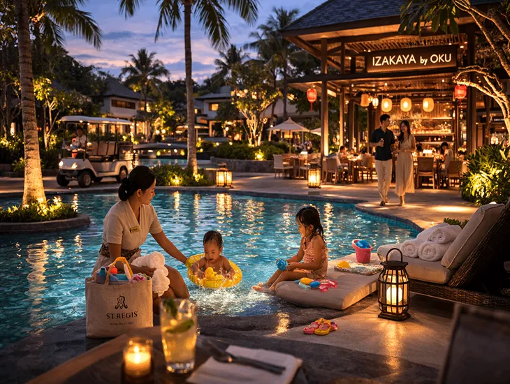 Japanese Restaurants in Bali 2026 – babyysitter in Indonesia supervising kids near a resort pool