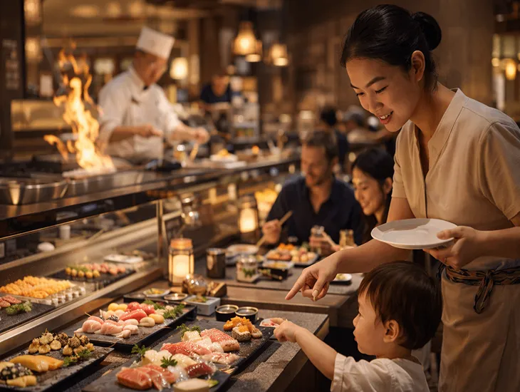 Japanese restaurants in Bali 2026 – Luxury buffet dining, allergy-safe supervision, and family-friendly chef entertainment