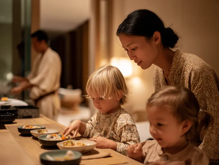 Japanese Restaurants in Bali 2026 – Caregiver doing activities with children in a rental villa