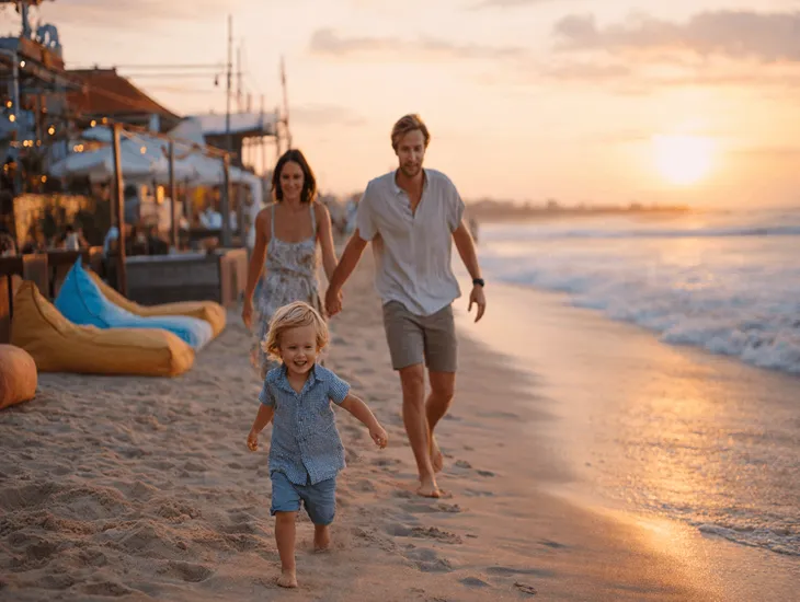 Kid-Friendly Beach Clubs in Bali 2026 – Children playing in a pool while a babysitter supervises nearby