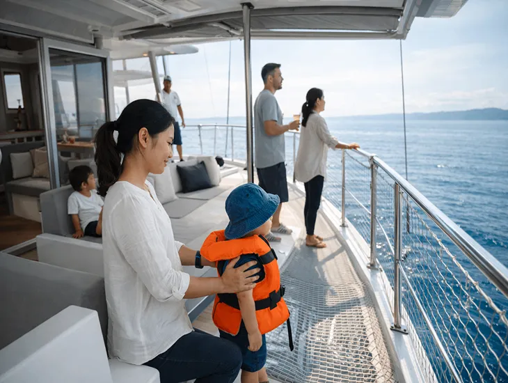 Yacht Safety in Indonesia 2026 – Life jacket requirements, catamaran stability, and professional crew standards for family boating