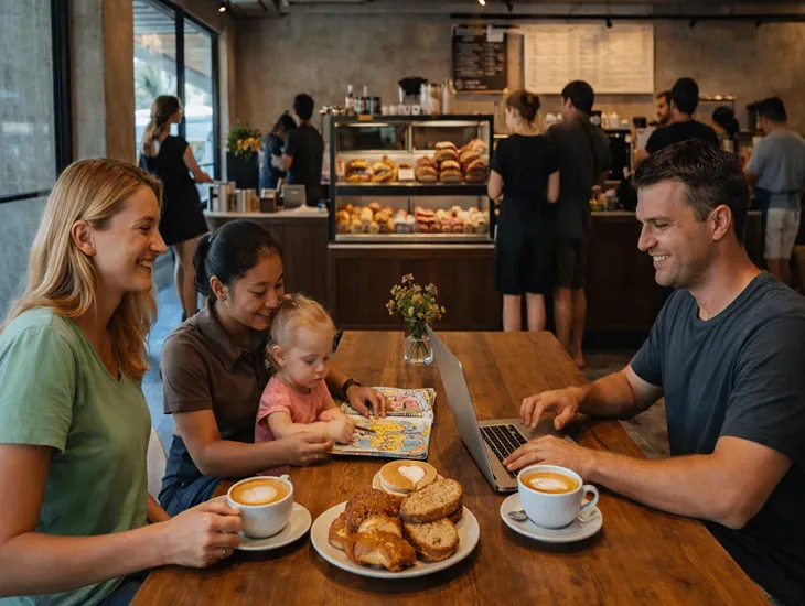 Artisan Bakery in Bali – Specialty coffee, sourdough pastries, and babysitter support for families at breakfast