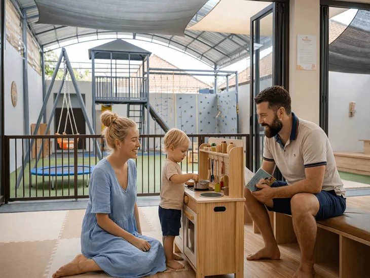 Family Parks in Bali – Indoor-outdoor play zones, toddler-friendly activities, and shaded family seating in Sanur