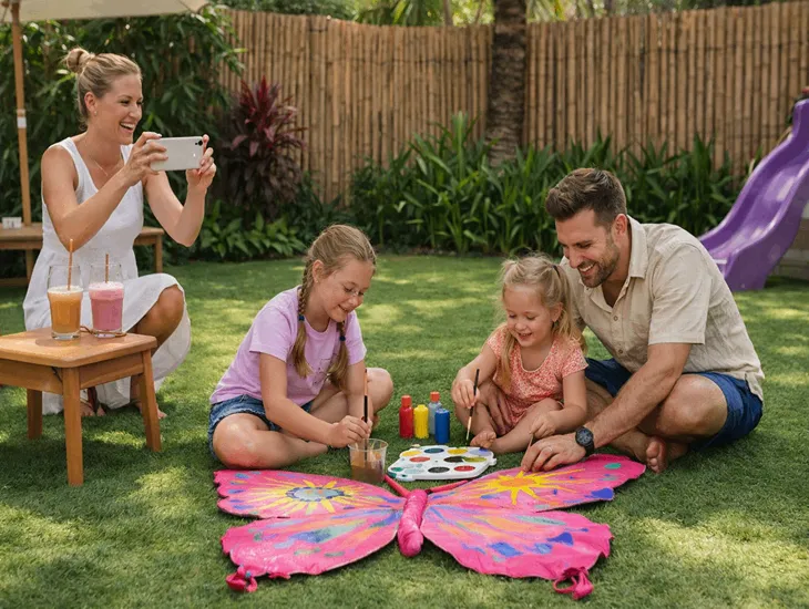 Best Playgrounds in Bali for Kids – Indoor café play area, family-friendly seating, and giant kite-making class for children in Sanur